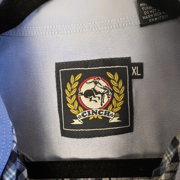 Cinch Shirt Blue/White Short Sleeve Shirt Cowboy Western Rodeo Men's XL - Picture 3 of 5